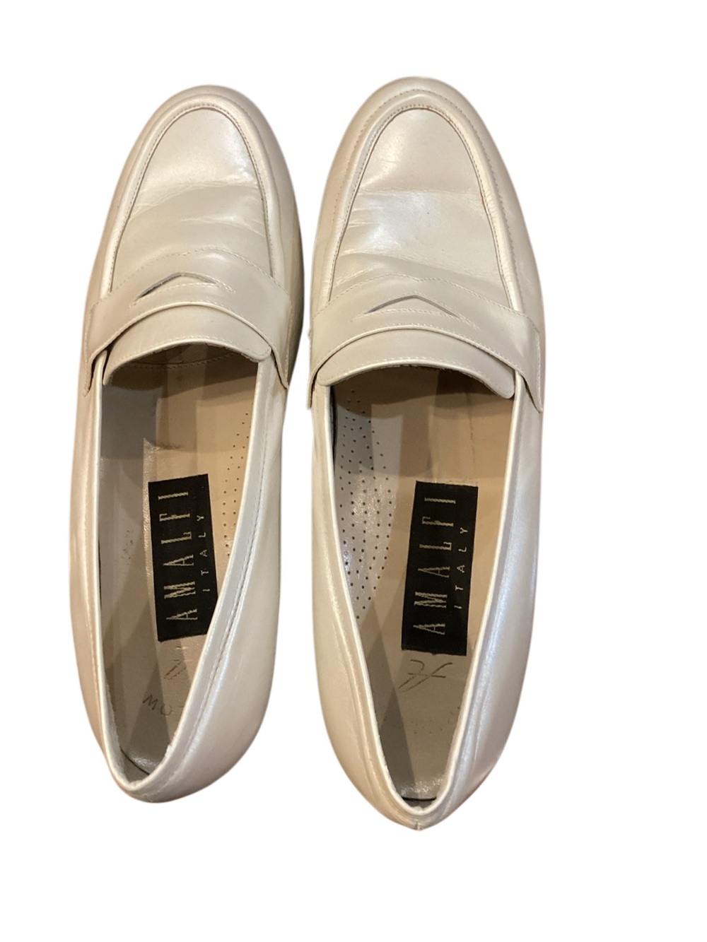 Amalfi Made in Italy Pearl white leather penny loafers size 8.5 - Picture 3 of 9